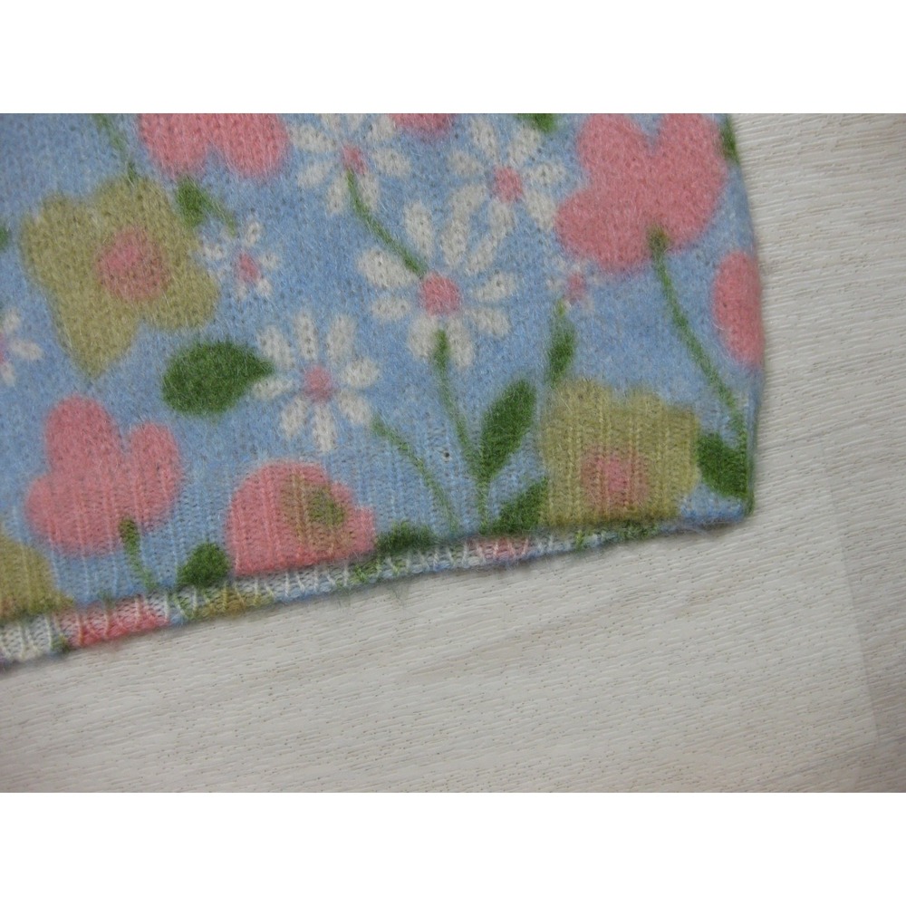 Vintage 60s Wool Groovy Floral Sweater Womens (M) V Neck Hippy Whimsical - Picture 5 of 10